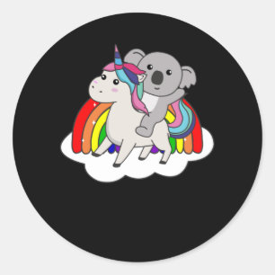 Koala On Unicorn Rainbow Animals Cute Koalas Classic Round Sticker