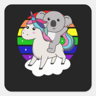 Koala On Unicorn Rainbow Animals Cute Koalas Square Sticker