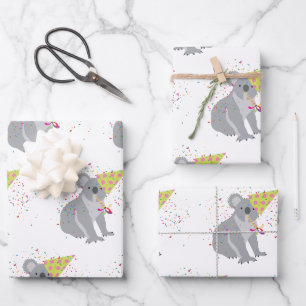 Koala Partying - Animals Having a Party Wrapping Paper Sheet