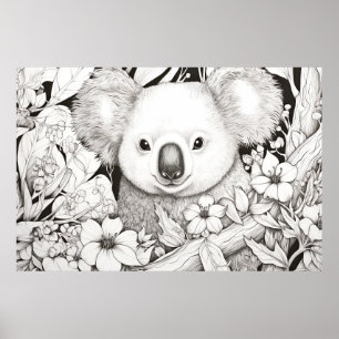 Koala Peaceful Nature Prairie Sketch Drawing Style Poster