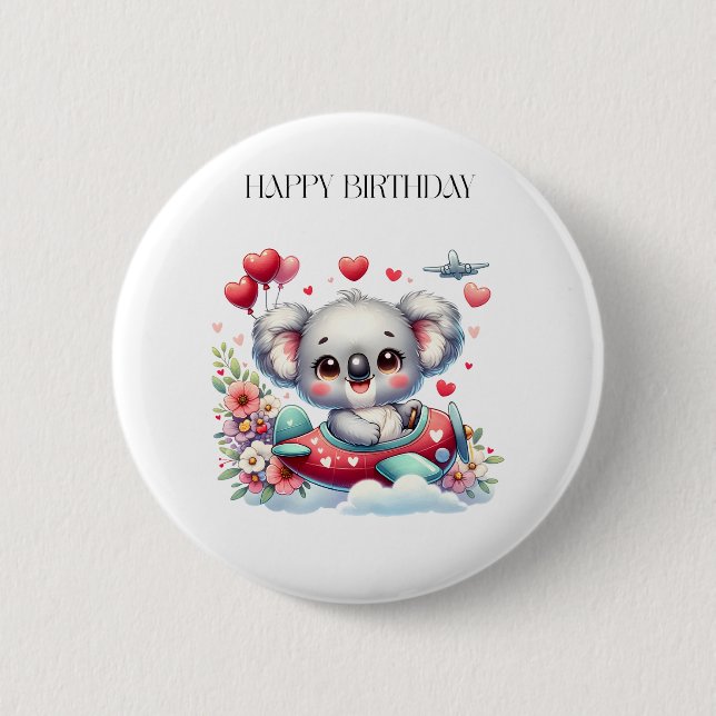 Koala Pilot Birthday 2 Inch Round Button (Front)