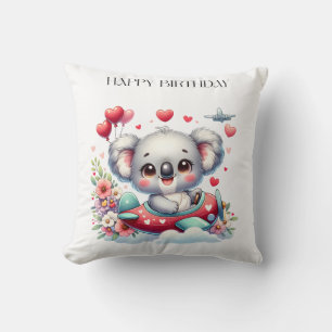 Koala Pilot Birthday Throw Pillow