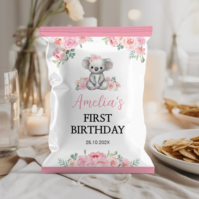 Koala Pink Floral Girl Birthday Chip Bag Wrapper (Creator Uploaded)