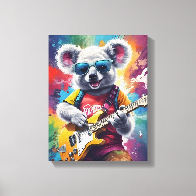 Koala playing guitar, rock graffiti canvas print (Front)