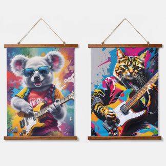 Koala playing guitar, rock graffiti hanging tapestry