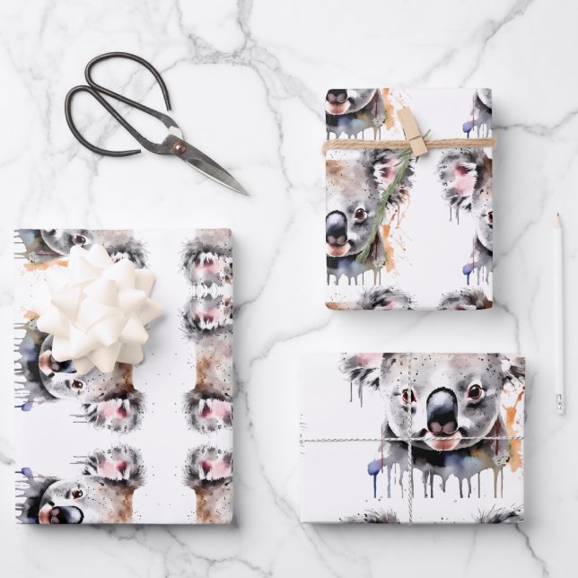 Koala Portrait Wrapping Paper Sheet (Front)