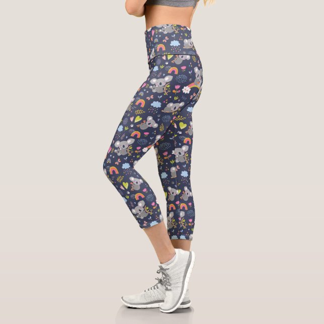 Koala Rainbow Love Pattern Capri Leggings (Left)