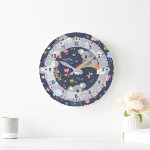 Koala Rainbow Love Pattern Large Clock
