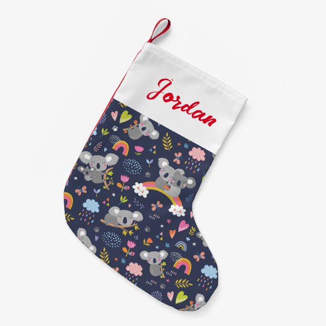 Koala Rainbow Love Pattern Small Christmas Stocking (Front (Hanging))
