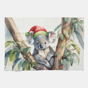 Koala Santa Hat sitting in a gumtree Kitchen Towel