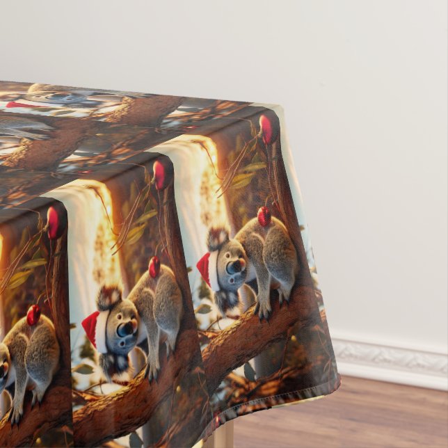 Koala Santa Hat Sitting in Gumtree Tablecloth (In Situ)