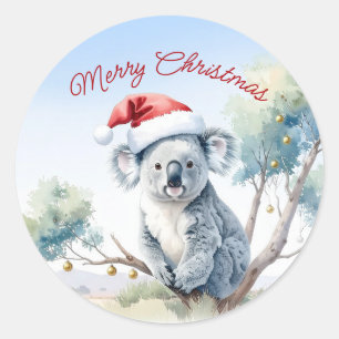 Koala Sitting in a Gum tree Merry Christmas Classic Round Sticker