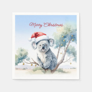 Koala Sitting in a Gum tree Merry Christmas Napkin