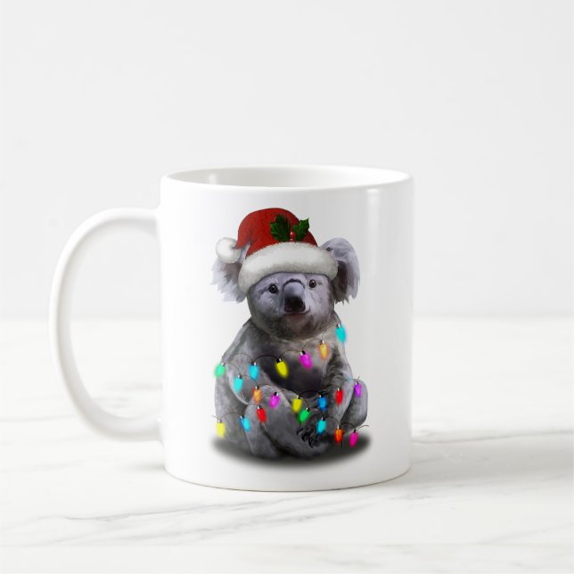 Koala Sitting With Christmas Lights Xmas Season Coffee Mug (Left)