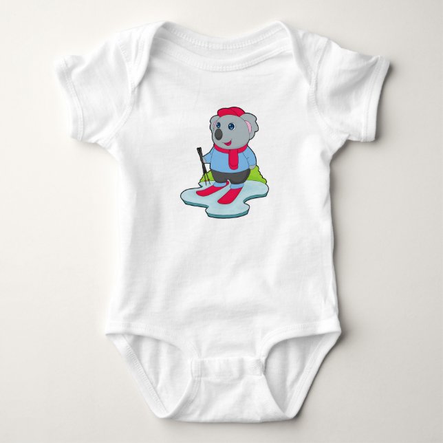 Koala Skier Ski Baby Bodysuit (Front)