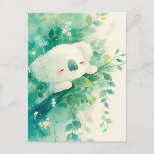 Koala Sleeping on Branch with Watercolor Greenery Postcard