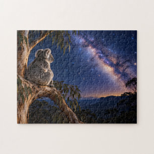 Koala Stargazing Milky Way Nature Art Jigsaw Puzzle