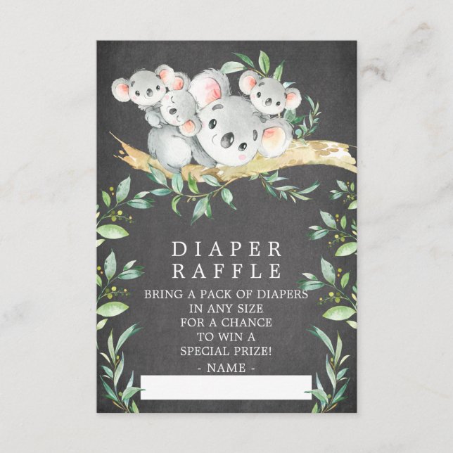 Koala Triplets Baby Shower Diaper Raffle Ticket Enclosure Card (Front)
