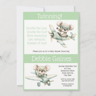 Koala Twin Baby Shower Invitation   Gender Neutral