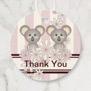 Koala Twin Girl Baby Shower / Birthday Thank You Favour Tags