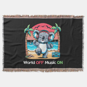 Koala Vibing on the Beach Throw Blanket