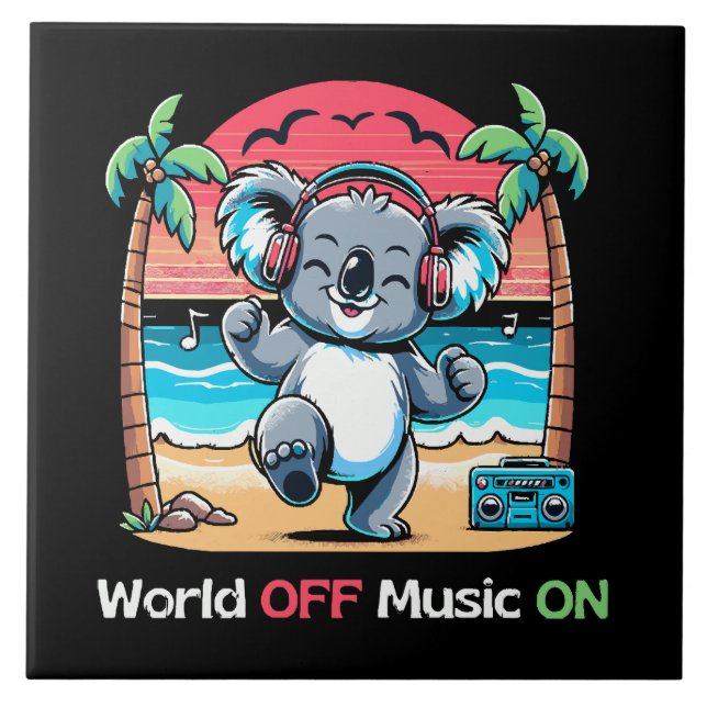 Koala Vibing on the Beach Tile (Front)