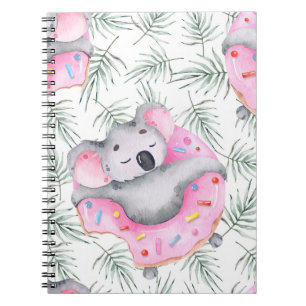 Koala watercolor, tropical pattern. notebook