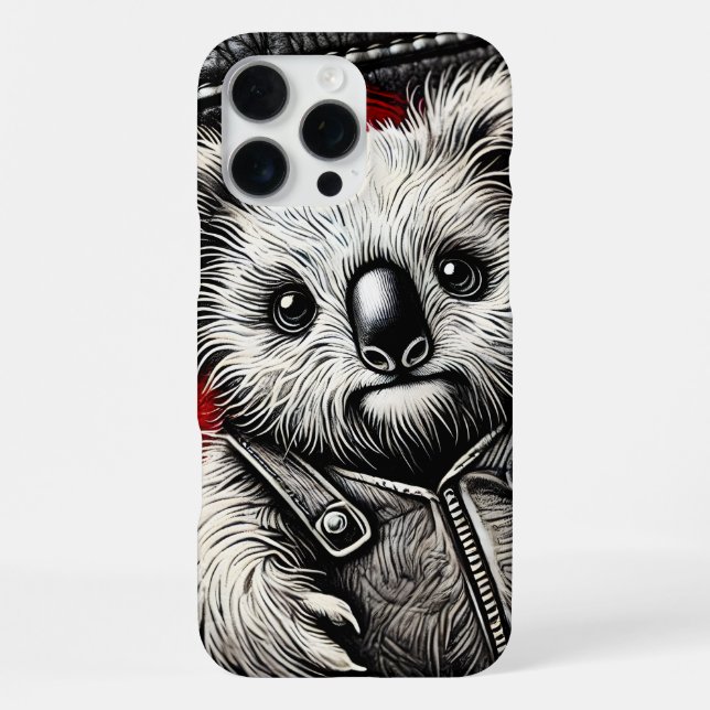 Koala Wearing a Leather Vest on Jacket Surface iPhone Case (Back)