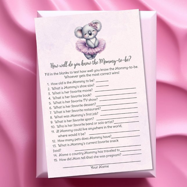 Koala Who Knows Mommy Best Baby Shower Game Card (Creator Uploaded)