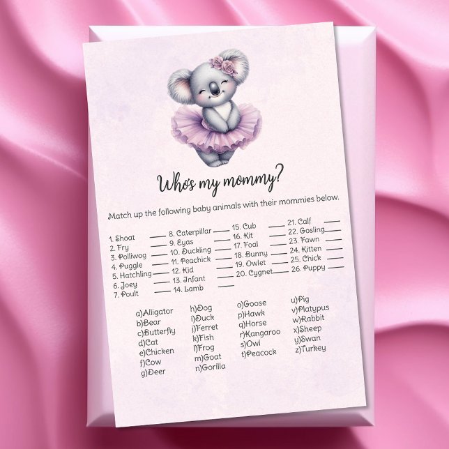 Koala Who's My Mommy Baby Shower Game Card (Creator Uploaded)