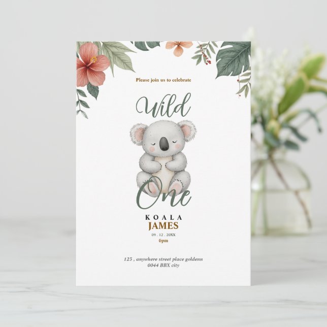 koala wild first birthday invitation (Standing Front)