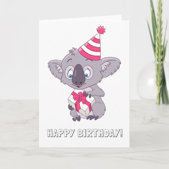 Koala with a birthday present card (Front)