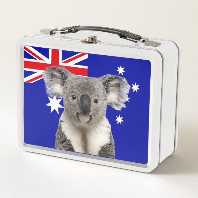 Koala with Australian Flag Background   Metal Lunch Box (Front)