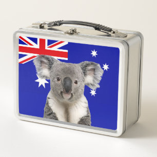 Koala with Australian Flag Background   Metal Lunch Box