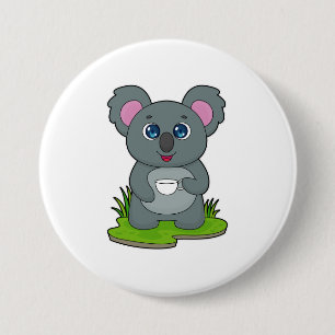 Koala with Coffee cup 3 Inch Round Button