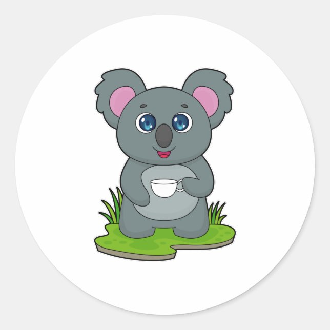 Koala with Coffee cup Classic Round Sticker (Front)