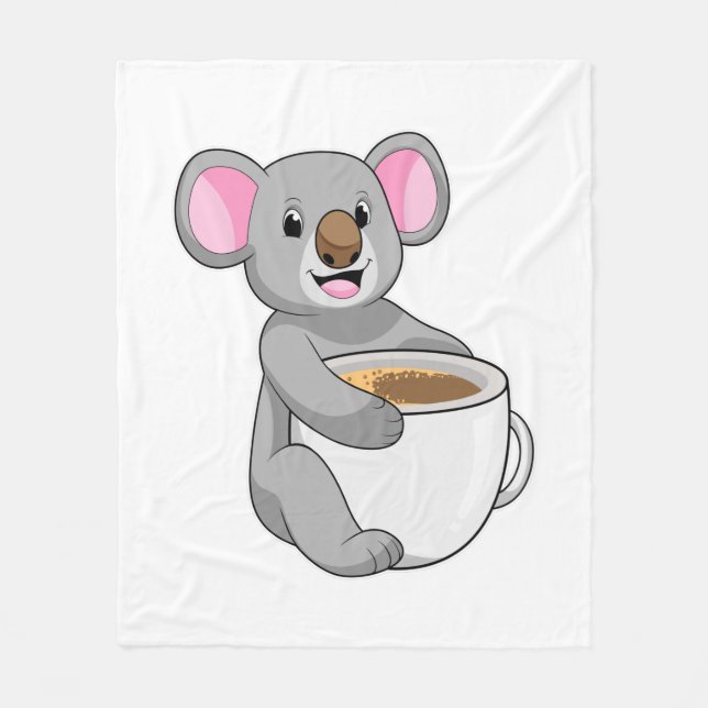 Koala with Coffee Cup Fleece Blanket (Front)