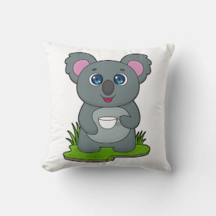 Koala with Coffee cup Throw Pillow