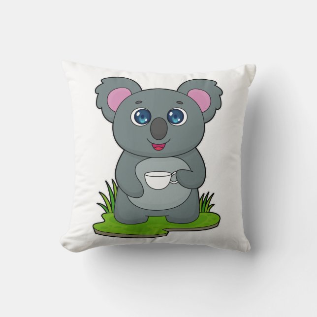Koala with Coffee cup Throw Pillow (Front)