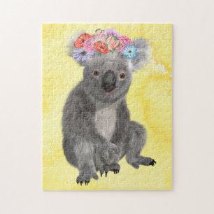 Koala with flowers spring watercolor art jigsaw puzzle