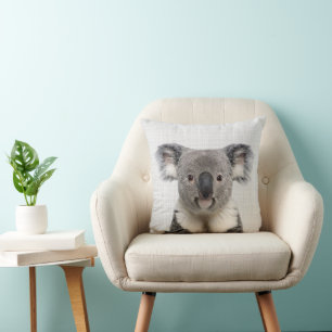 Koala with Grey Linen Background Throw Pillow
