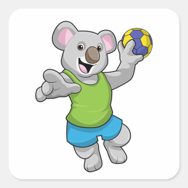 Koala with Handball Sports Square Sticker (Front)