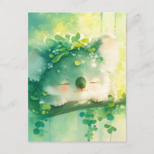 Koala with Leaf Crown in Sunlit Forest Postcard