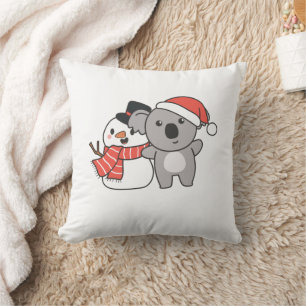 Koala With Snowman In Winter For Christmas Throw P Pillow