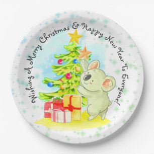 Koala with Tree 9" Australian Christmas Party  Paper Plate