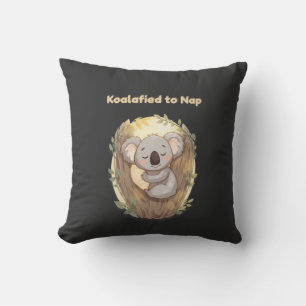 "Koalafied to Nap – Cute Sleepy Koala T-Shirt" Throw Pillow