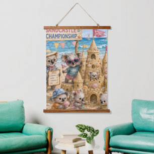 Koalas Building an Award-Winning Sandcastle  Hanging Tapestry