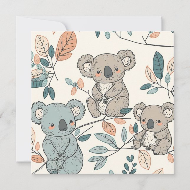 Koalas dans la crèche en fleurs carte plat (Devant)
