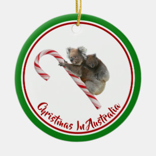 Koalas On Candy Cane Down Under Ceramic Ornament