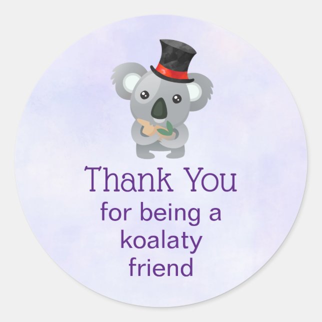 Koalaty Friend Pun Cute Koala in Top Hat Classic Round Sticker (Front)